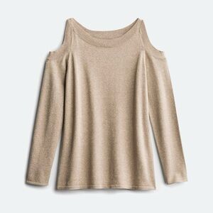 EVOLUTION BY CYRUS Connie Cold Shoulder Lurex Pullover